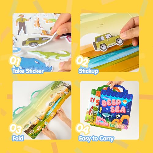 JOYIN 3-Pack Animal Reusable Sticker Book for Toddlers, 3D Sticker Book for Kids 3 4 5, Travel Essentials, Airplane Activity Toys, Crafts Gifts, Birthday Gifts - Farm, Ocean, Safari