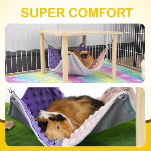 BESNEW Enlarged Guinea Pig Hammock with Wooden Stand,Small Animal Hanging Bed Large Platform for Guinea Pigs Bunny Ferret Hamster Hiding Sleeping 13L x 13W x 11H in - style: Hammock with stand