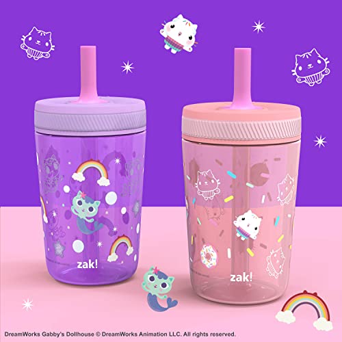 Zak Designs Gabby's Dollhouse Kelso Toddler Cups For Travel or At Home, 15oz 2-Pack Durable Plastic Sippy Cups With Leak-Proof Design is Perfect For Kids Cakey Cat, Mercat - color: Gabby's Dollhouse Cakey Cat