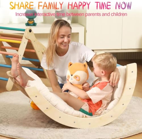 Pikler Triangle Set with Cushion, 7 in 1 Toddler Climbing Toys Indoor | Foldable Space-saving Design, Montessori-inspired Learning, Reversible Slide & Ramp, ASTM F963 Standards for Toddlers 18M-5Y - color: Rainbow