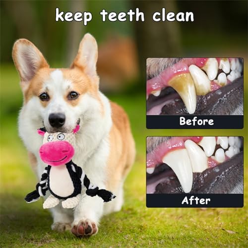 Plush Cow Squeaky Dog Toy,for Aggressive Chewers | Built-In Squeaker,Natural Cotton Rope Legs,Reinforced Texture For Medium Dogs,Small Breed Teething,Machine Washable - color: cow