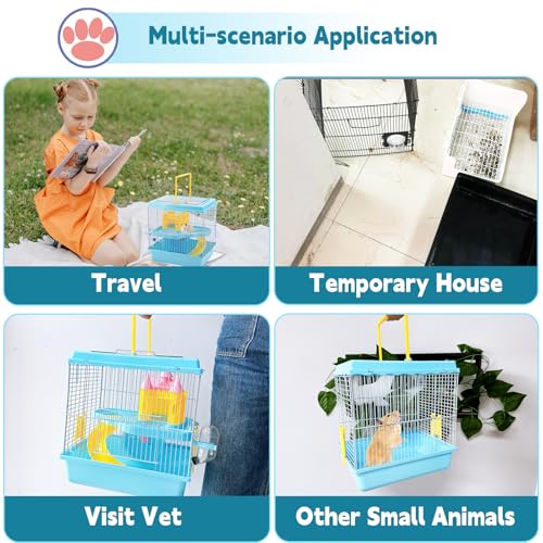 Tfwadmx Hamster Carrier, Dwarf Hamster Travel Cage, Portable Cages with Water Bottle, Gerbil Travel Carry Case Outdoor Vacation House for Small Mice(Blue,10.6”x8”x11.4”) - color: Blue