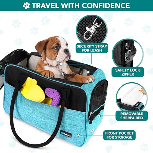 PetAmi Dog Purse Carrier for Small Dogs Cats, TSA Airline Approved Soft-Sided Pet Carrier with Pockets, Ventilated Travel Tote Bag with Bed & Shoulder Strap, Puppy Kitten, Max 12 lbs, Turquoise - color: Turquoise