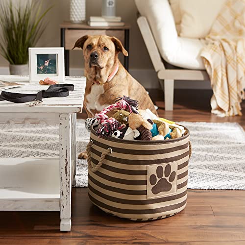 Bone Dry Pet Storage Collection Striped Paw Patch Bin, Medium Round, Brown - color: Brown, size: Medium Round