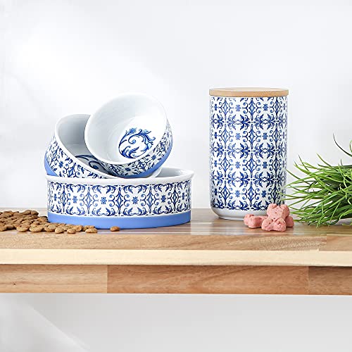Bone Dry Ceramic Food Bowls, Non-Slip & Dishwasher Safe, Large Set, 7.5x2.4, Blue Tile, 2 Count - color: Blue Tile, size: Large Set, 7.5x2.4"