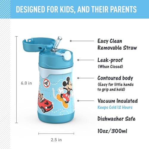 Thermos Baby 10 oz. Stainless Steel Bottle with pop-up straw, Mickey and Friends - color: Mickey and Friends, size: 10 Ounces