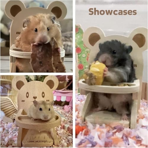 Hamster Chair with Food Bowl Tray- Handmade Wooden Small Animal Cage Accessories Habitat Decor House Photo Props Small Animal Toys for Hamster Mice Rat Hedgehog Rodents (Wood)