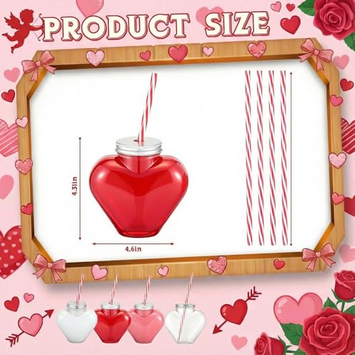 Sliner 20 Set 17 oz Mothers Day Heart Bottles with Straws Including Plastic Drink Empty Heart Bottle Straws Caps for Mother Day Mom Gifts Party Juice Milk Cup Drink Water Container - style: Heart