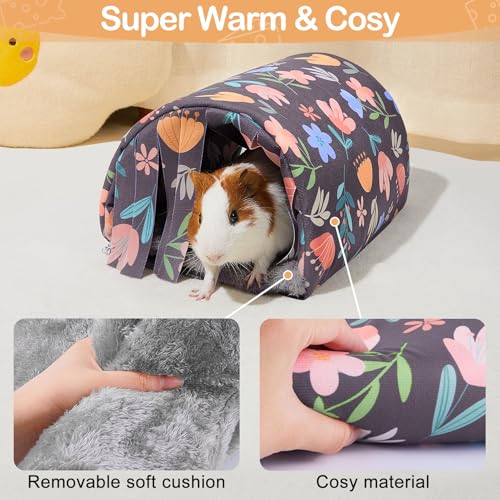 Unicorn Catcher Washable Guinea Pig Tunnel with Curtains for Small Animals | Cozy Small Pet Hideout Featuring Curtains For Privacy Ideal For Hamsters, Chinchillas And Bunnies To Rest And Play - color: Gray Flowers
