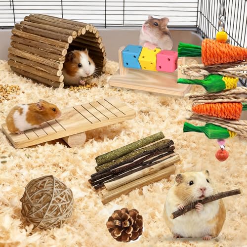 Rabbit Toys Bunny chew/Guinea Pig Toys Natural Timothy Hay Sticks Apple Wood Sticks Handmade for Guinea Pig Hamster Rat Chinchilla (TOY-1-18) - color: TOY-1-18