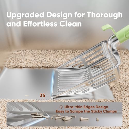 Metal Cat Litter Scoop, Large Cat Scooper with Deep Shovel & Dual Sifting Holes for Fast & Precise Sifting, Space Aluminum Kitty Litter Scooper with Long Handle & Easy-to-Hang Hook - Mint - color: Mint
