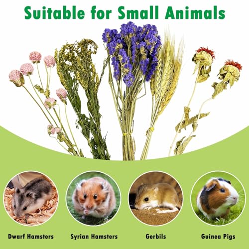 PINVNBY Natural Flower & Herb Hamster Bedding Habitat Decor Grain Guinea Pig Bedding Hamster Sprays Hamster Cage Accessories for Guinea Pig Dwarf Syrian Gerbils Mice Mouse Rat (Flower & Grain Version)