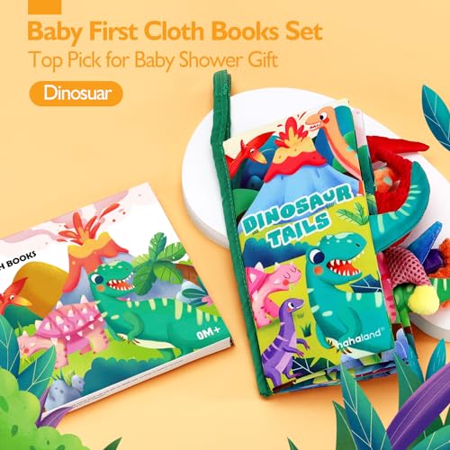hahaland Baby Books 0-6-12 Months,Infant Tummy Time Sensory Toys | Touch Feel Book Gifts for Boy Girl 0-3 Month Learning Toy Baby Birthday Easter Basket Stuffers 1PCS - style: E - Dinosaur - 1 Book