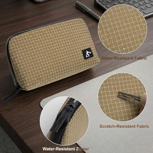 simtoper Small Electronics Organizer Travel Case – Slim Travel Cable Pouch for Small Tech Accessories, Cords, Chargers, Earbuds – Lightweight Mini Tech Bag for Backpack, Business, Travel - color: Brown Plaid, size: Small