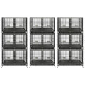 Homey Pet 3 Pack Three Tiers 43" Stackable Heavy Duty Double Dog Crate Bank | Commercial Modular Dog Kennel with Dual Front Doors, Divider, Auto Locks, Removable Tray, Bowls for Small and Medium Dogs - size: 43.0"L - 3 Tiers - 3P