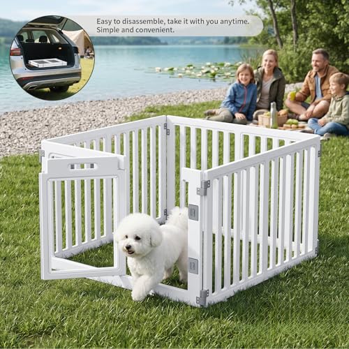 Clear Acrylic Dog Playpen with Door,23.6" Puppy Playpen,Easy Assemble Pet Fence for Puppies/Small Dog Play Pen Indoor (White, 23.6"&40", 4 PC(Fence))