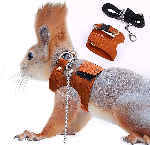 Squirrel Traction Rope Strap Anti-Biting Chain Rope, Adjustable Vest, Small Animal Walking Harness with Lead Leash, Hamster Gerbil Rat Mouse Ferret Chinchilla Small Animal Walking Leash | Small Animal Walking Harness with Lead Leash/ No Neck Strain/ Stres