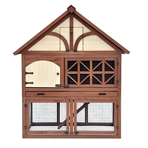 Merry Pet Tudor Rabbit Hutch for up to 4 Rabbits with Asphalt Roof and Removable Tray for Easy Cleaning