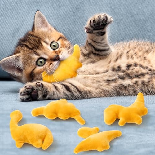 MALLMALL6 Catnip Toys for Cat - 5Pcs Dino Nuggets Cat Toy, Indoor Kitten Chew Bite Kick Dinosaur Chicken Nugget Catmint Interactive Pet Supplies, Cute Pet Gifts for Kitten Lover - style: Dino Nuggets