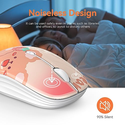 FMOUSE Cute Cartoon Silent Wireless Mouse, Dual Mode Bluetooth & USB 2.4G | Kerry Bear Pattern, Ideal for Kids Back to School & Office | AA Battery Powered | Compatible with Laptop Mac iPad Tablet - color: Kerry Bear