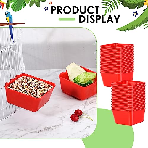 50 Pcs Cage Cups Chicken Feeder Cups 16 oz Hanging Bird Food Water Bowl Bunny Cage Feeding Dish for Pet Parrot Rooster Parakeet Poultry Pigeon(Red) - color: Red