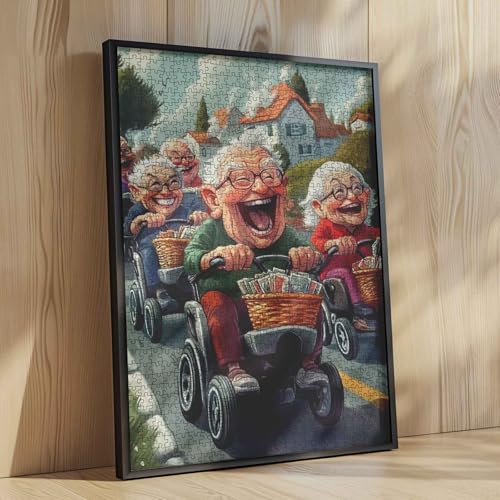 Old Friends Dating Together 1000 Piece Jigsaw Puzzles for Adults Old Man Riding Bike Painting Jigsaw Puzzle Happiness Elder 1000 Pieces Puzzles Game Home Wall Decor DIY Craft Puzzle Art Gift(Colorful) - color: Artwork-13