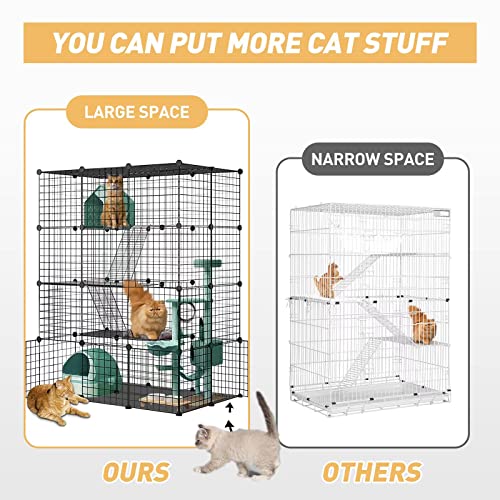 Large Cat Cage,DIY Cat Cage Enclosures Indoor Pet Home Small Animal House Detachable Playpen Metal Wire Kennels for 1-3 Cat - size: Black - 43"L x 29"W x 57"H