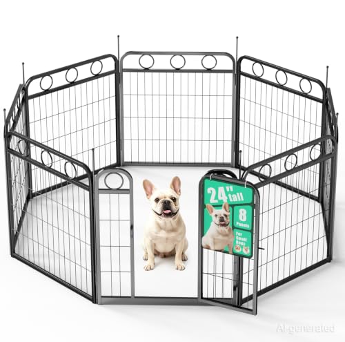 Dog Playpen - 24 Inch 8 Panel Metal Dog Pen with Door, Foldable Dog Crate Kennel Puppy playpen Exercise Pen for Small Medium Dogs, Indoor Outdoor Yard RV Camping - size: 24"H
