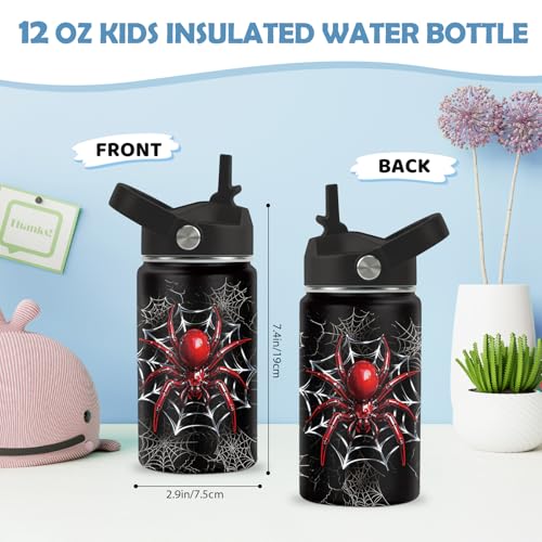 Spider Gifts for Boy, 12 oz Water Bottle with Straw Lid, Stainless Steel Vacuum Insulated Bottle, Leakproof, Spiders Webs Cup Gifts for Birthday Holiday - color: Spider