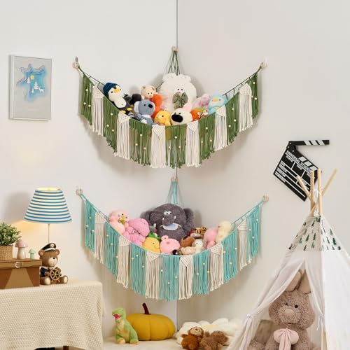 Stuffed Animal Hammock with Weaving Tassels and Beads Avocado Green - color: Avocado Green