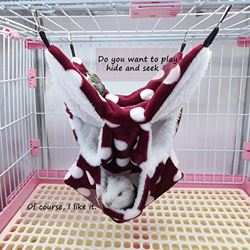 LEFTSTARER Rat Ferret Sugar Glider Cage Hammock Bedding Small Pet Cage Accessories Toy Triple-Layer Hammock Bedding for Hamster Guinea Pig Sugar Glider Rat Ferret Chinchilla Playing Sleeping(Red) - color: Red