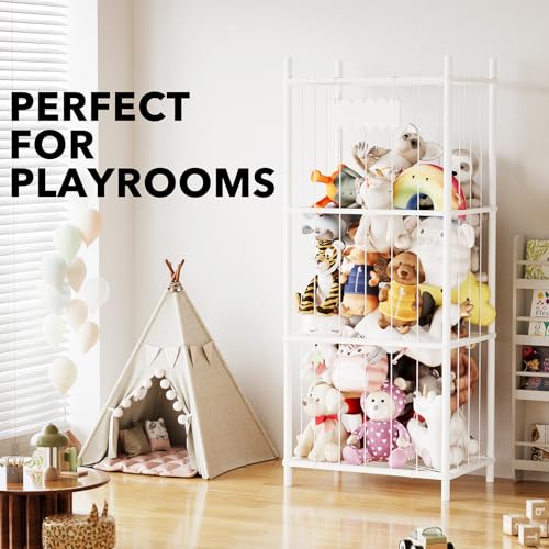 SpaceAid Stuffed Animal Storage Organizer, Wood Animals Zoo Toy Plushies Storage Holder, Large Capacity Plush Toy Cage for Playroom Organization, 22.8" Wide, White - color: White, size: 22.8"W x 15.8"D (Extra Large)