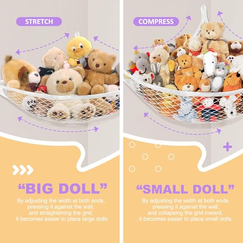 Lazebox Stuffed Animal Net Hammock for Plushie Toys, Stuffed Animal Hammock Corner for Kids' Room Decor, Ideas for Organizing Stuffy Collection, White, L (67" x 40" x 40")-Pack of 2 - color: 2 Packs - White, size: L (67" X 40" X 40")-pack of 2
