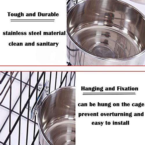 JiangYanus Stainless Steel Hanging Pet Bowls, Dog Crate Food and Water Bowl | Metal Coop Cups with Clamp Holder Detachable Cage Kennel Bowl Feeder Dish for Dogs Cats Birds Ferret Rabbit and Small Animals - color: 3.9" x 1.8"