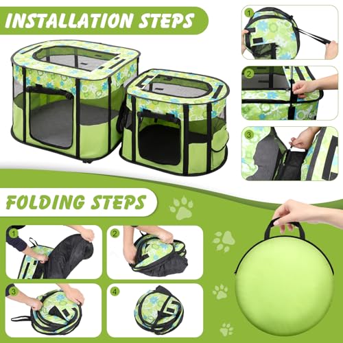 Portable Cat Playpen, Foldable Indoor Outdoor Pet Tent with 2 Areas | Detachable dual compartments, 600D Oxford fabric, mesh panels, top zip opening, tent pegs, carry bag for travel or home - style: 32 x 24 x 22 inch and 22.5 x 18 x 18 inch