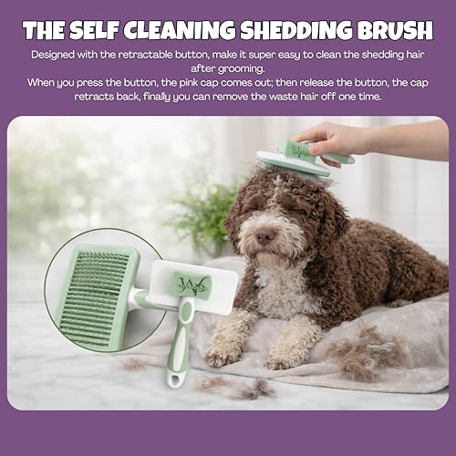 2PCS Self-Cleaning Deshedding Dog & Cat Brush – Skin-Friendly Dog Brush For Shedding Grooming Tool for Dogs, Cats & Puppies | Bath Brush for Shedding, Indoor Cats | Premium Pet Supplies, Green