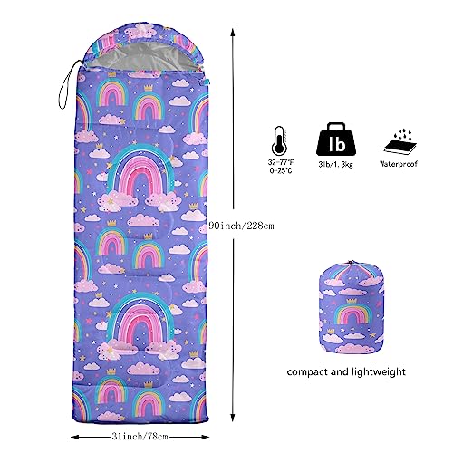 AILONEN Midnight Meow Sleeping Bag, Charcoal Cat Eyes Crescent Graphic, Portable Camp Sack Sleepover Style - color: Rainbow2