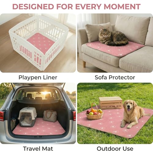 PJYuCien 36"x36" Reusable Playpen Training Pad for Puppies, Pink | Ideal for Small Animals, Dog Crate Pad, Travel Mat, Sofa Protector, Non-slip Dotted Bottom, Machine Washable - color: Pink White, size: 36"x36" (1 Pack)