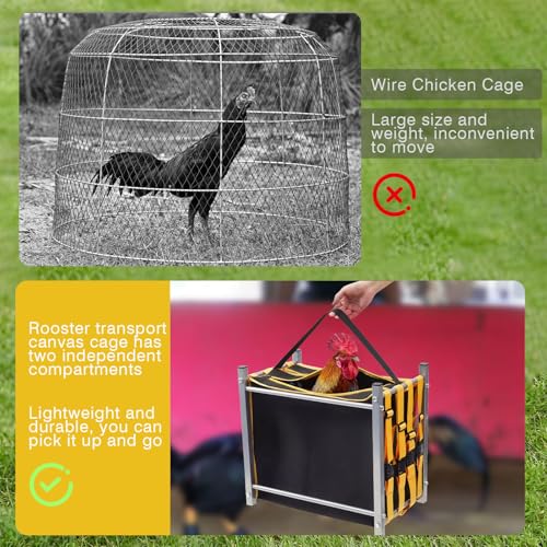 Gilprop 2 Set 2 Compartment Chicken Carrier with Metal Frame, Foldable Rooster Transport Cage, Breathable Canvas Poultry Travel Crate with Handle, Portable Chicken Coop for Farm, Show, Outdoor Use
