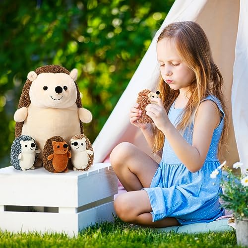 Hiboom 5 Pcs Hedgehog Stuffed Animal, 14 Inch Large Mommy Hedgehog Stuffed Plush Toys with 4 Plush Baby Soft Cuddly Plushie Toy Set Easter Gifts for Kids Birthday Gifts Party Favors(Standing) - style: Standing