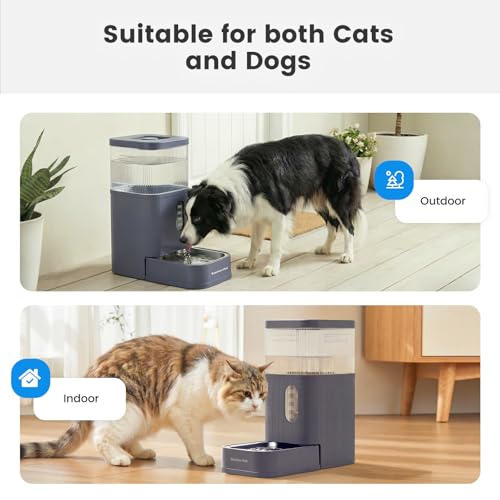 Gardner Pet 2.9 Gallon Automatic Dog Water Bowl Dispenser 11L Gravity Water Feeder with Stainless Steel Bowl & Maifan Stone Filter, BPA-Free for for Cats and Dogs (Grey, 2.9 Gallon) - color: Grey, size: 2.9 Gallon