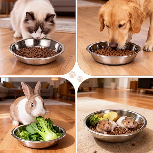 2 Pcs Stainless Steel Cat Bowls, Cats Food Bowls Whisker Friendly, 7 Inch/18cm Non-Slip Pet Bowl Cat Dish Feeding Bowls for Puppy, Small Dogs, Rabbits