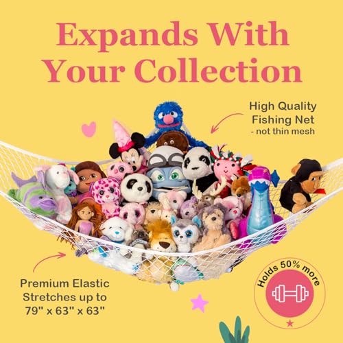 Stuffed Animal Hammock XL | Corner Stuffed Animal Storage & Plushie Net | Extra Large Toy Hammock for Stuffed Animals | Easy Hang, Hardware Included | White Bedroom Decor | by Lilly's Love - color: White, size: 1 Pack (XL) - 79" x 63" x 63"
