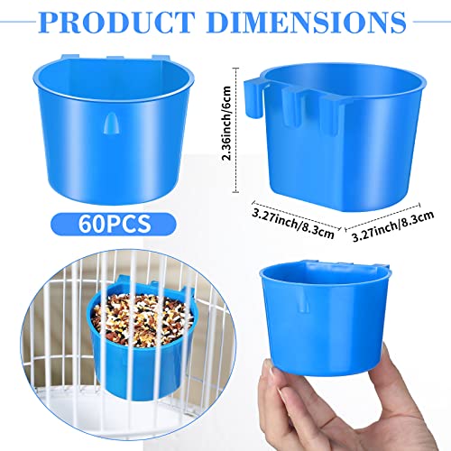 Sumind 60 Pcs Cage Cups Chicken Feeder Birds Hanging Feeders Seed Bowl 8 oz Plastic Water Bowl Hanging Chicken Waterer Feeding Watering Dish Coop Cups for Parrot Parakeet Poultry(Blue) - color: Blue