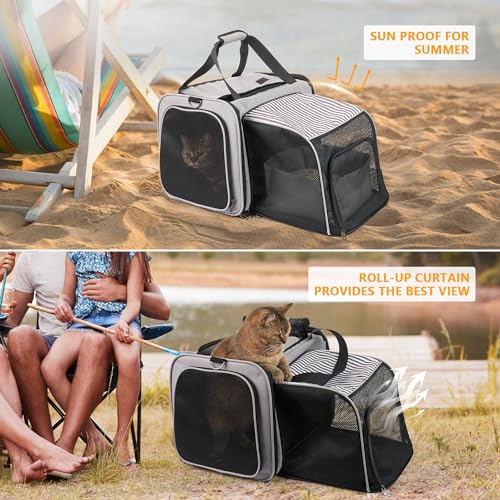 Expandable Cat Carrier with Litter Box for Small Medium Cats up to 20 lbs | Portable Cat Travel Carrier with Food Carrier, Soft Sided Cat Carrier with Locking Zippers, for Car/Long Trip/Camping/Hiking