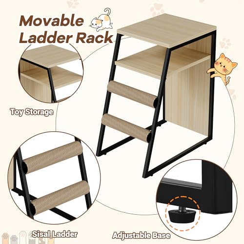 TrailBlaze Litter Box Enclosure with Platform, Double Layer Hidden Furniture, Modern Villa Cat Cabinet with Ladder, Hammock & Metal Mesh Door, Indoor Washroom Cat House-Burlywood - color: Burlywood