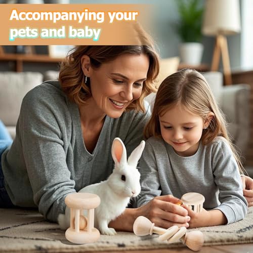 AOWPFVV Wooden Bunny Toys,Safe Rabbit Toys for Guinea Pigs,Small Animals | Teeth Grinding,Enrichment,Boredom Breaker,Chew Toys for Chinchillas,Hamster,Rats Indoor&Outdoor