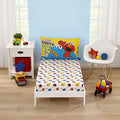 NoJo Sesame Street Come and Play Blue, Green, Red and Yellow, Elmo, Big Bird, Cookie Monster, Grover and Oscar The Grouch 2 Piece Toddler Sheet Set - Fitted Bottom Sheet and Reversible Pillowcase - color: Sesame Street Come and Play