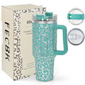 40 oz Tumbler with Handle and Straw, 100% Leak-Proof Travel Mug, Stainless Steel Double Wall Vacuum Insulated Coffee Cup Keeps Cold For 34 Hours, Dishwasher Safe, Green Leopard - color: Green Leopard