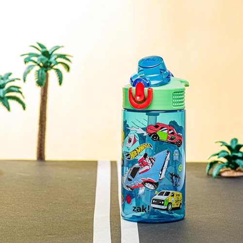 Zak Designs Mattel Hot Wheels Sage 16oz Leak-Proof Straw Kids Water Bottle | BPA Free, Durable Plastic, Cupholder Friendly, Dishwasher Safe, Easy to Clean, Lid Lock, Handle, For School, Home, Travel - color: Hot Wheels, size: 16 Ounces